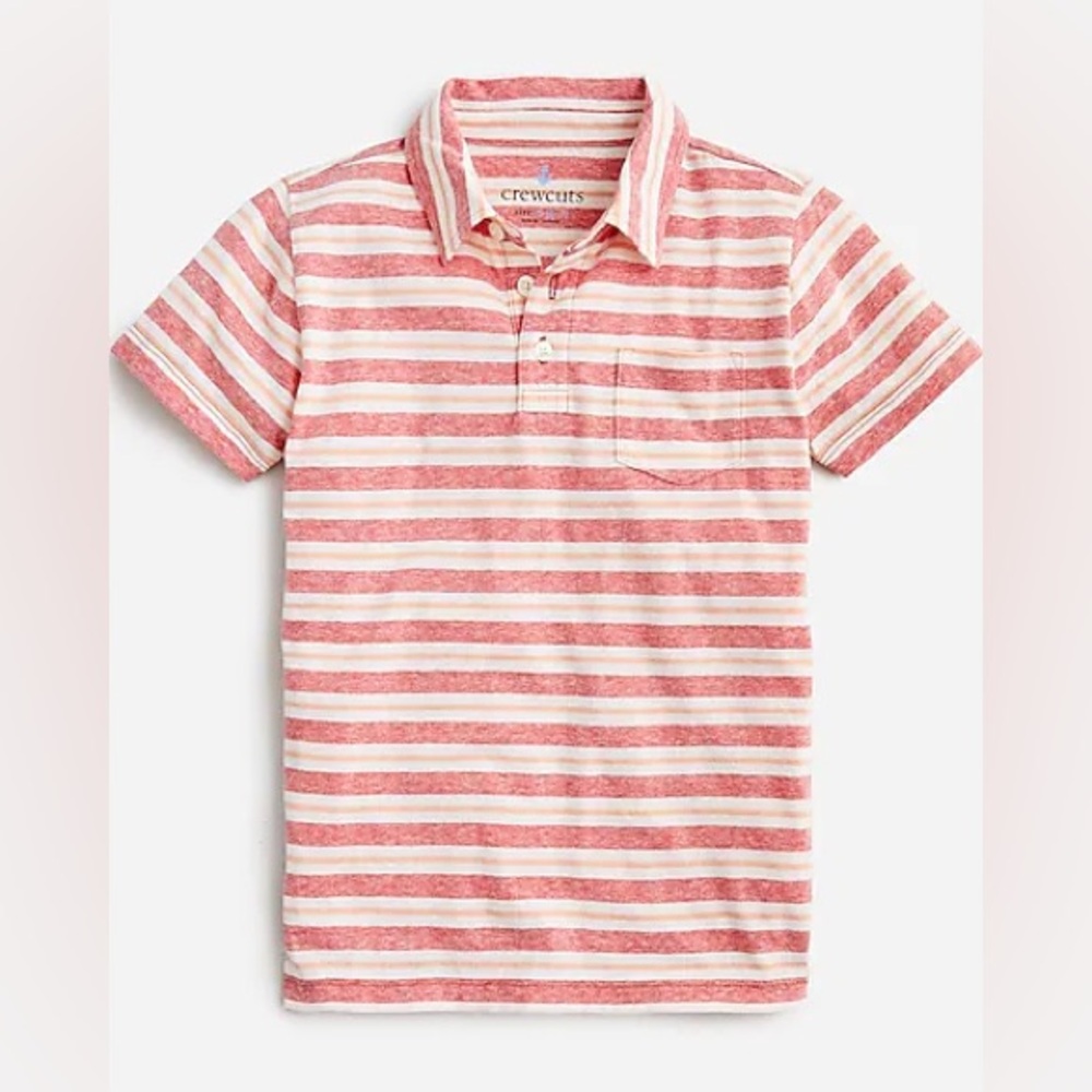 J.Crew Crewcuts Striped Polo (Coral Red/Peach/White) Size S (6-7)